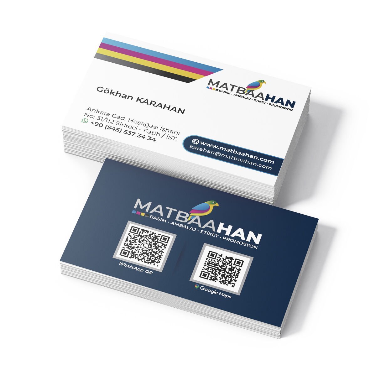 Standart Kağıt, Çift Taraflı, Mat veya Parlak Selefonlu, Düz Kesim Kartvizit